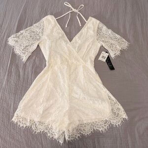 Trixxi White Lace Halter-Back Romper